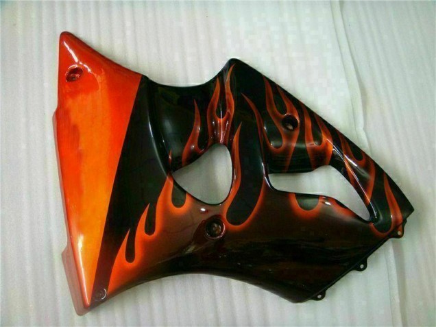 00-02 Black Red Flame ZX6R Motorcycle Fairings 00-02 Black Red Flame ZX6R Motorcycle Fairings