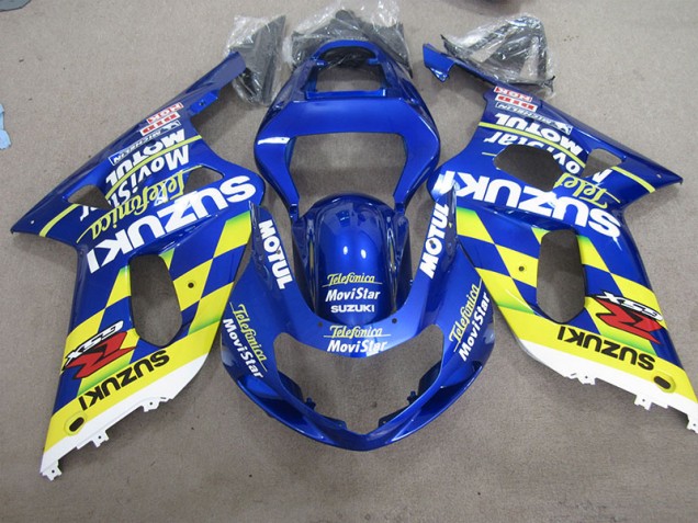 01-03 Blue Yellow Telefumia Movistar GSXR 600 Motorcycle Fairings 01-03 Blue Yellow Telefumia Movistar GSXR 600 Motorcycle Fairings