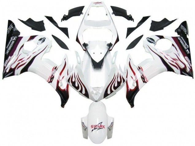 03-05 White Black Red Flame YZF R6 Motorcycle Fairings 03-05 White Black Red Flame YZF R6 Motorcycle Fairings