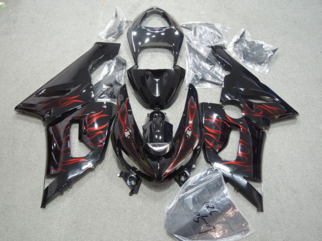 05-06 Black Red Flame ZX6R Motorcycle Fairing 05-06 Black Red Flame ZX6R Motorcycle Fairing