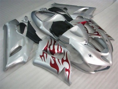 05-06 Silver Red Flames ZX6R Motorcycle Fairings