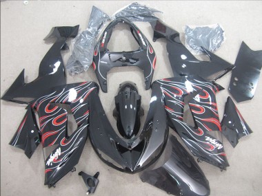 06-07 Black Red White Flame Ninja ZX10R Motorcycle Fairings