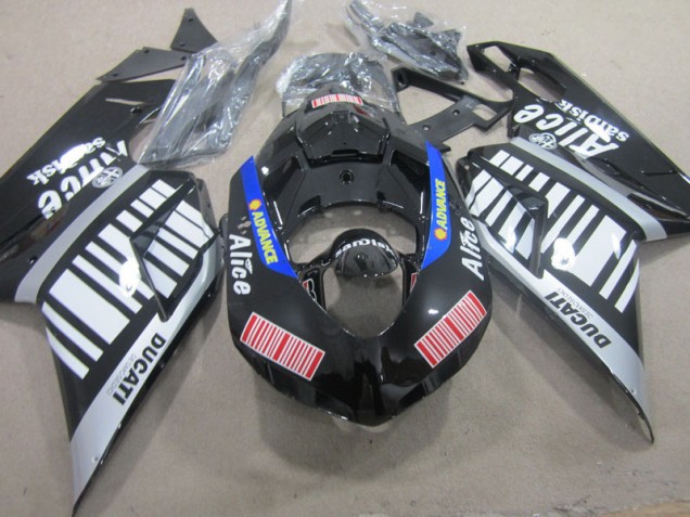 07-14 Black White Advance Alice Ducati 1098 Motorcycle Fairings