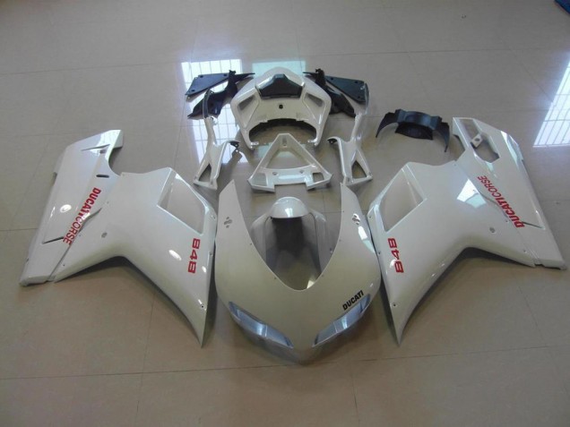 07-14 Pearl White Red Decals Ducati 848 1098 1198 Motorcycle Fairings