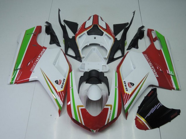 07-14 Red White and Green Ducati 848 1098 1198 Motorcycle Fairings