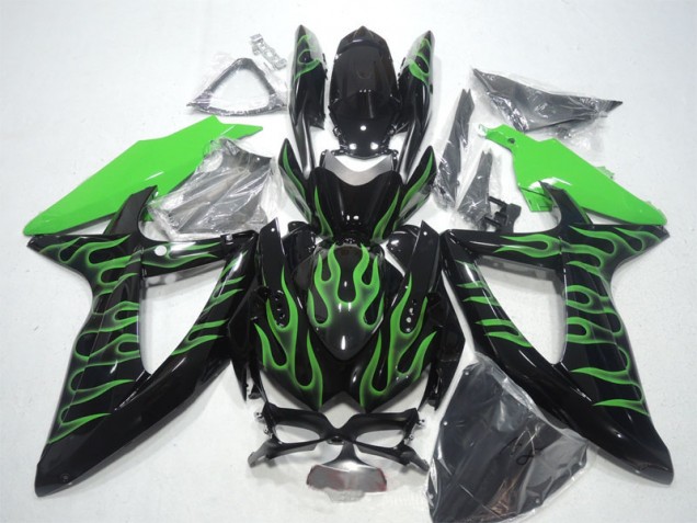08-10 Black Green Flame GSXR 600 Motorcycle Fairings 08-10 Black Green Flame GSXR 600 Motorcycle Fairings