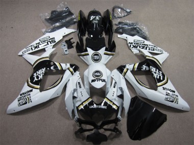 08-10 White Lucky Strike Black Motul GSXR 600 Motorcycle Fairings