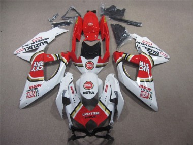 08-10 White Lucky Strike Red Motul GSXR 600 Motorcycle Fairings