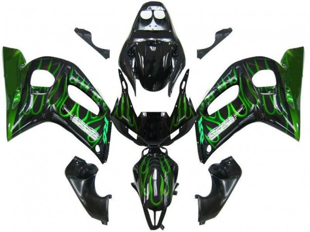 98-02 Black Green Flame YZF R6 Motorcycle Fairings 98-02 Black Green Flame YZF R6 Motorcycle Fairings